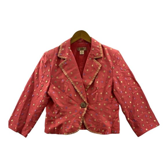 Transitions Jackets & Blazers - Transitions Womens Blazer Jacket Red Polka Dot Waist Length Single Button 10